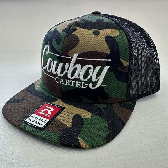 Cowboy Cartel Richardson Flat Bill Trucker Mesh Snapback Cap Hat CamoEmbroidered - Picture 3 of 4